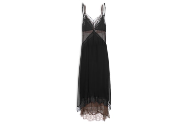 Vestido Midi Tule E Renda - Preto