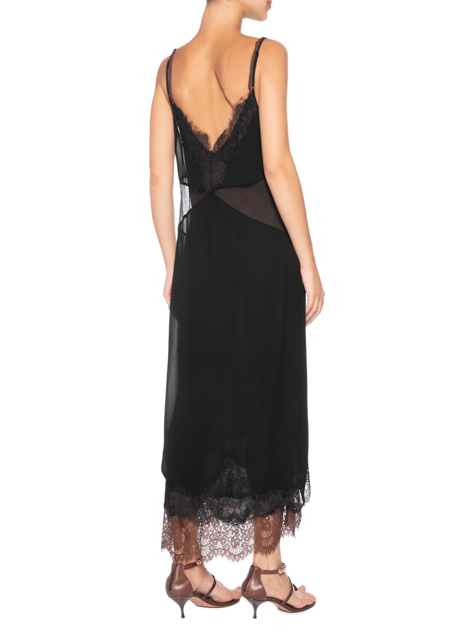 Vestido Midi Tule E Renda Preto Animale
