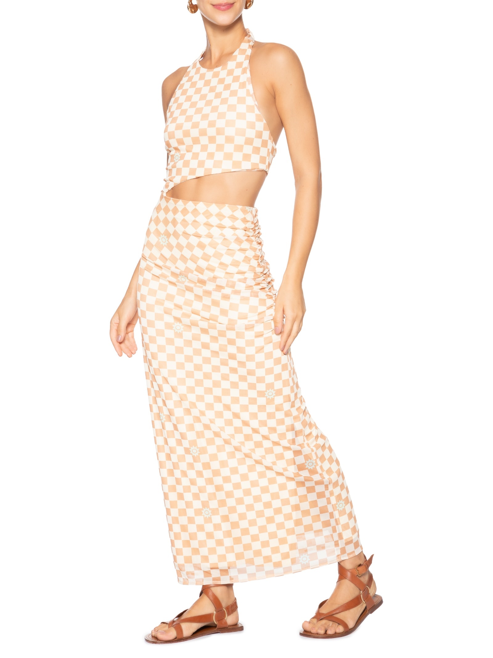 Vestido Midi Tule Estampa Mosaico Bege Dress To