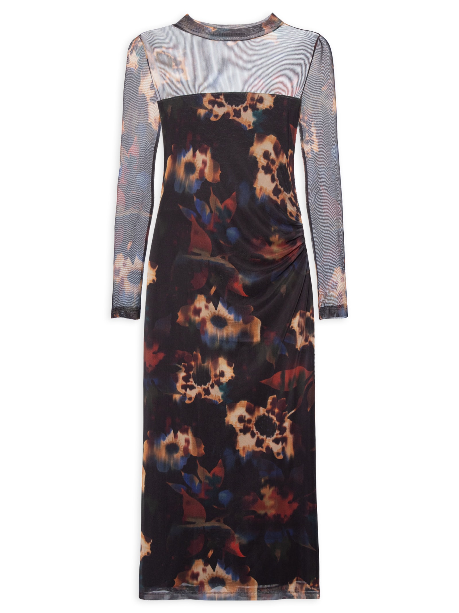 Vestido Midi Tule Floral Glitch Preto Cantão