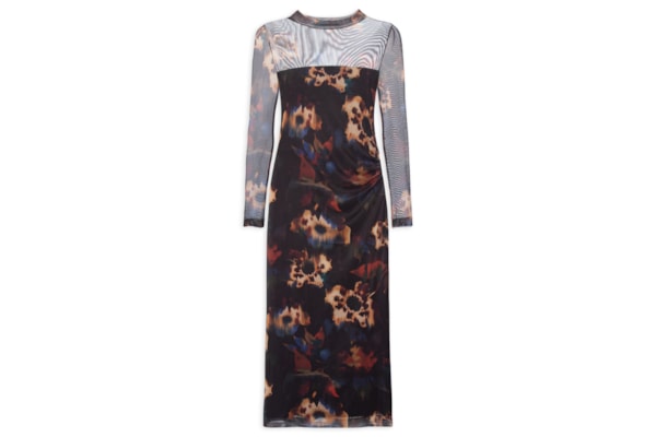 Vestido Midi Tule Floral Glitch - Preto