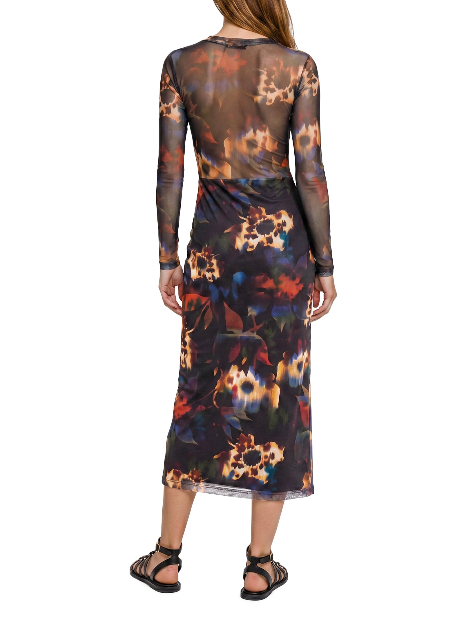 Vestido Midi Tule Floral Glitch Preto Cantão