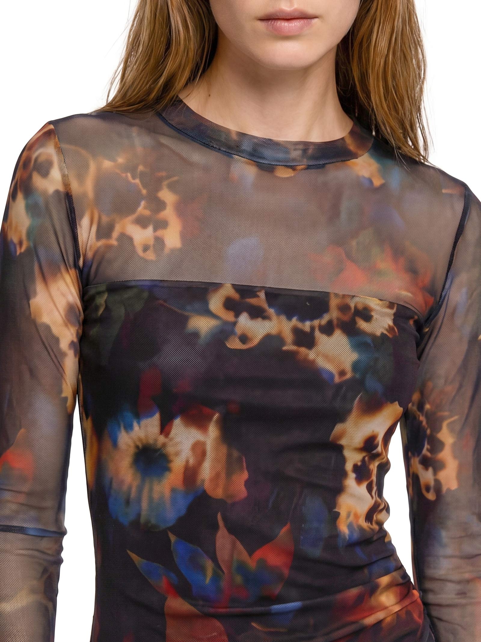 Vestido Midi Tule Floral Glitch Preto Cantão