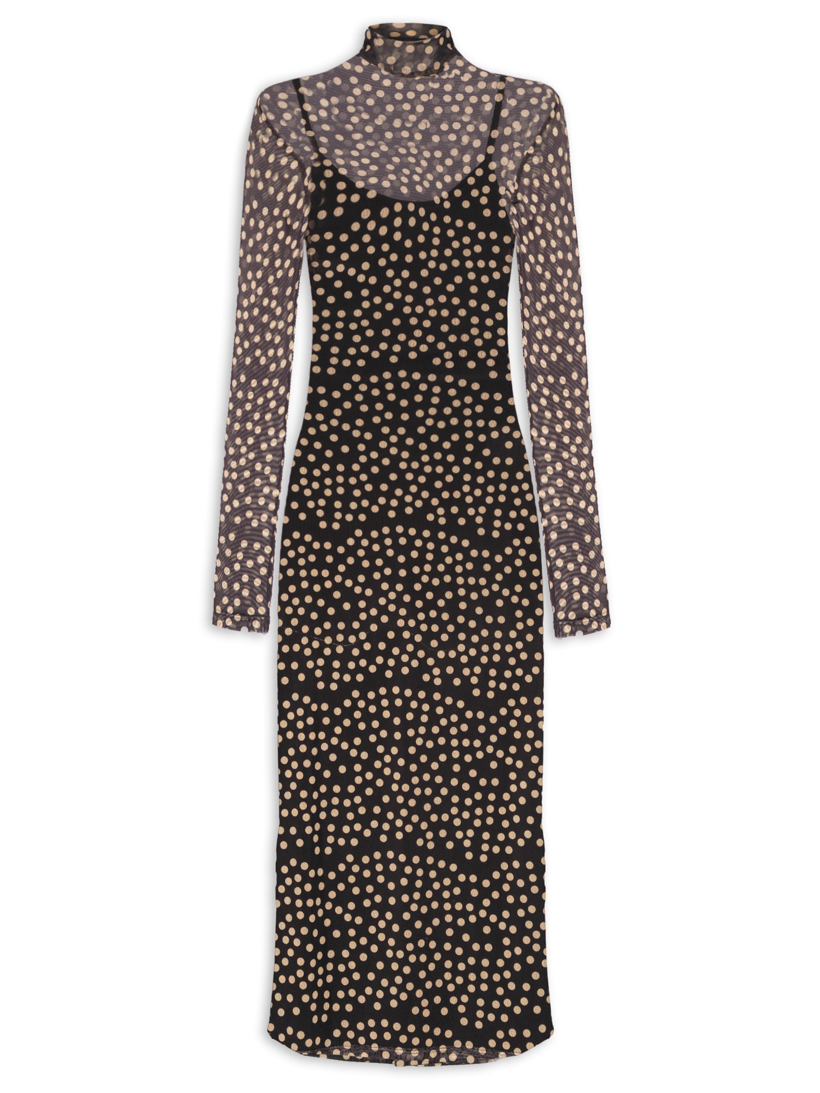 Vestido Midi Tule Poá Preto Mob