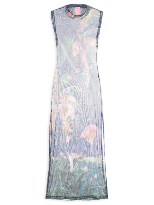 Vestido Midi Tule Rio De Mosaico – Azul