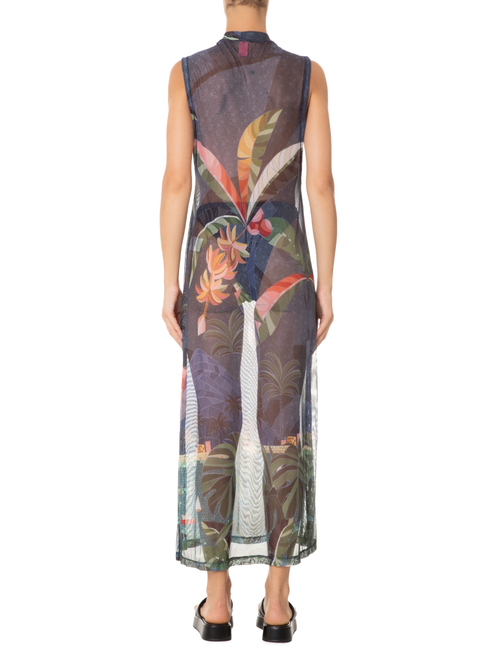 Vestido Midi Tule Rio De Mosaico Azul Farm Praia