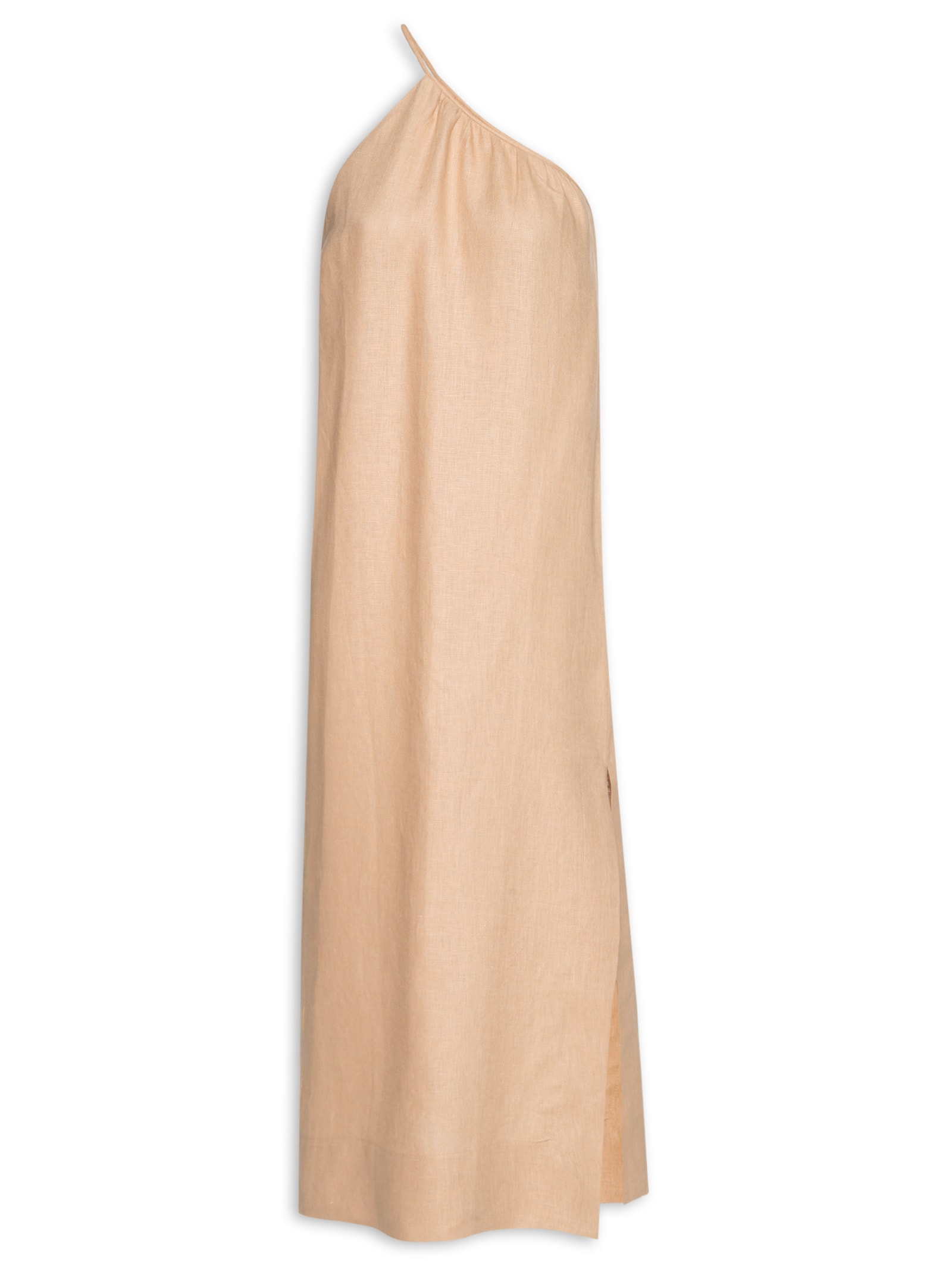 Vestido Midi Um Ombro Só Linho Natural Bege Animale