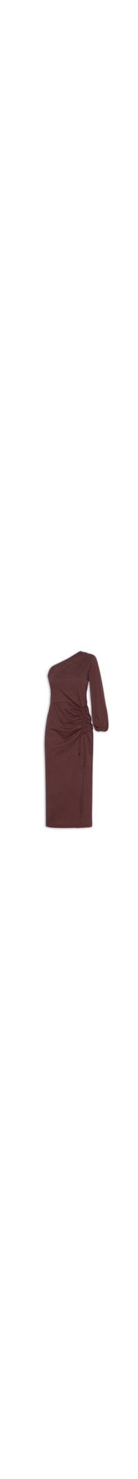 Vestido Midi Um Ombro Só Manga Longa Boho - Marrom