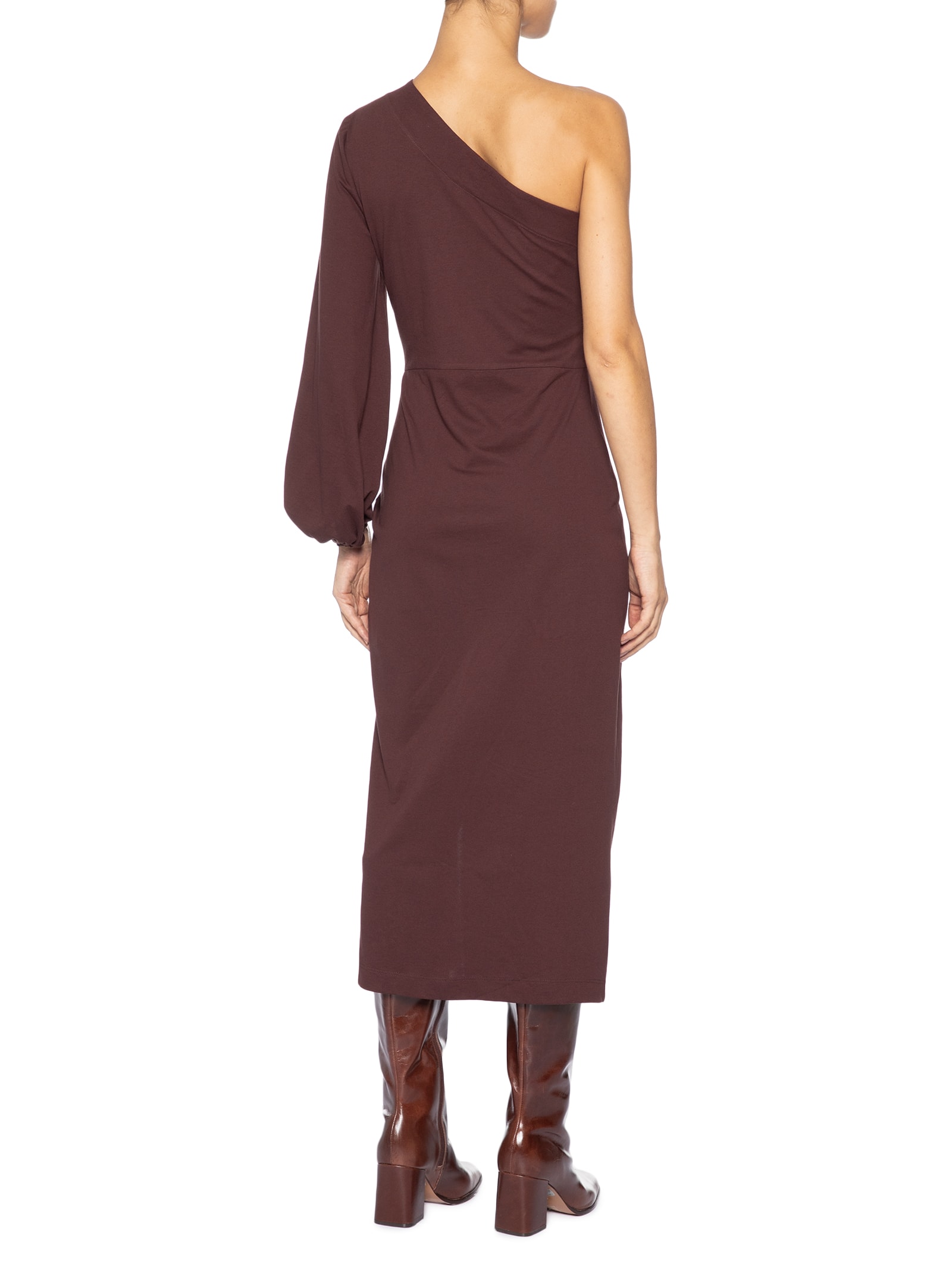Vestido Midi Um Ombro Só Manga Longa Boho Marrom Animale