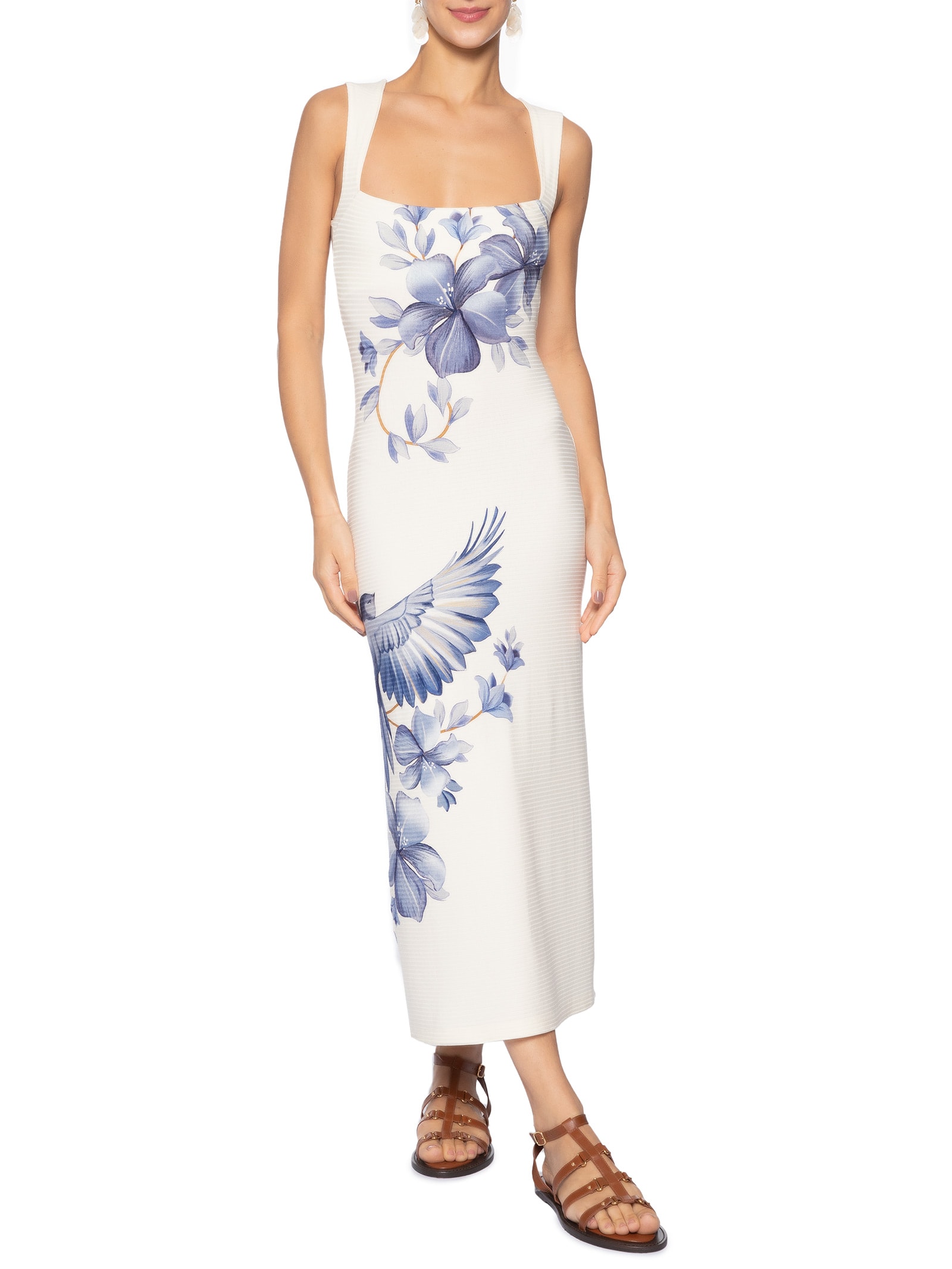 Vestido Midi Voo Em Flor Branco Farm