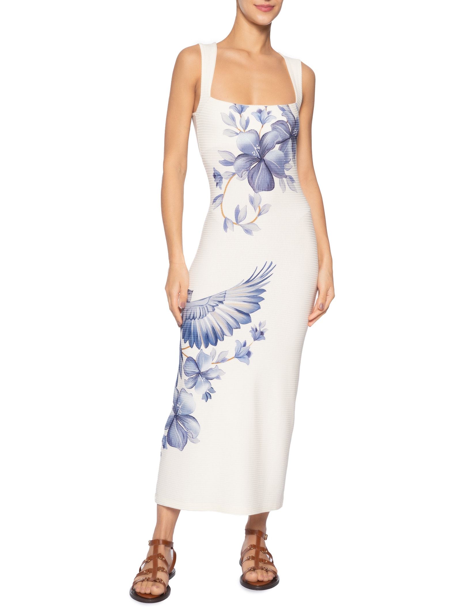 Vestido Midi Voo Em Flor Branco Farm