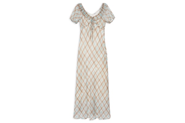 Vestido Midi Xadrez Com Amarração - Azul