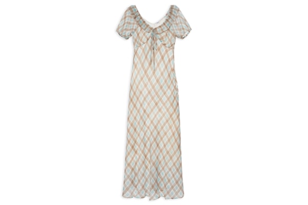 Vestido Midi Xadrez Com Amarração - Azul