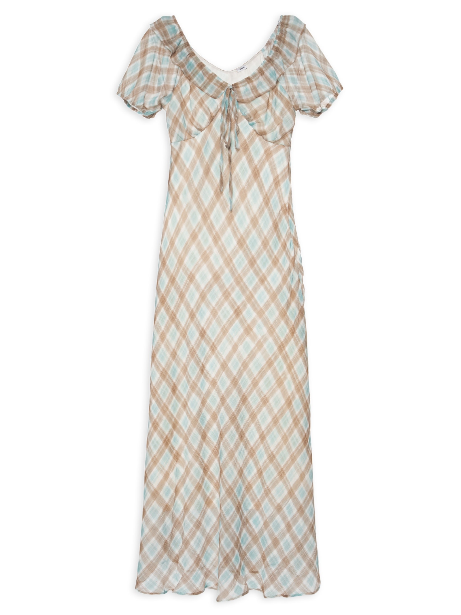 Vestido Midi Xadrez Com Amarração Azul Basiq