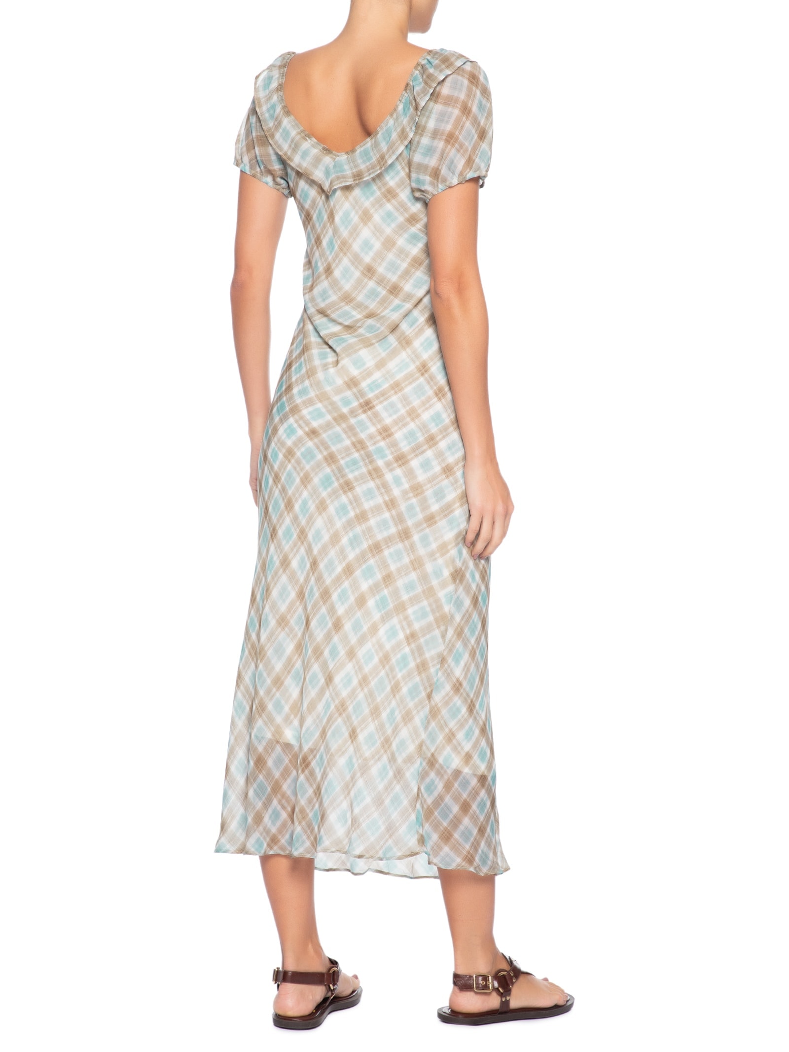 Vestido Midi Xadrez Com Amarração Azul Basiq