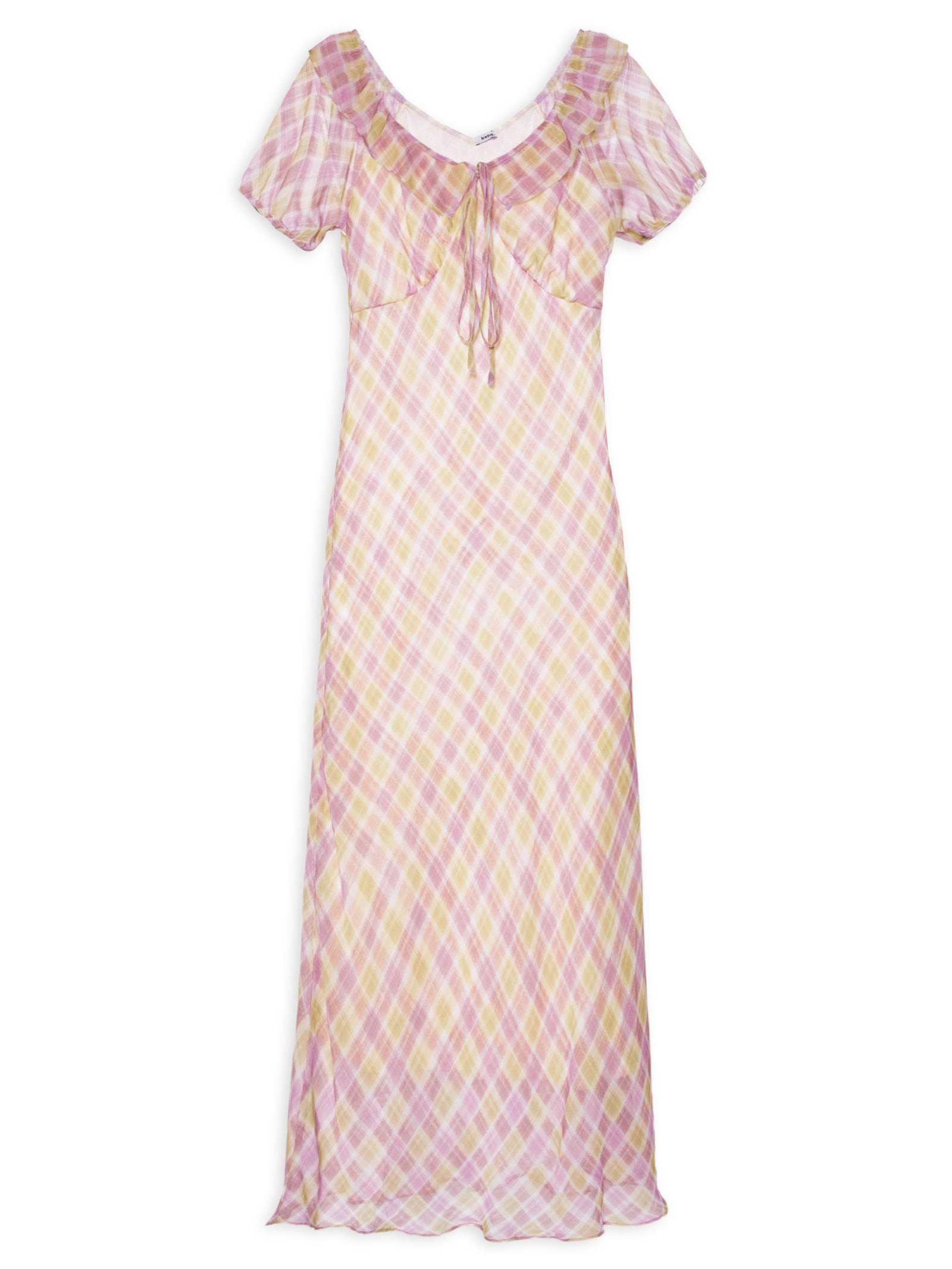 Vestido Midi Xadrez Com Amarração Rosa Basiq