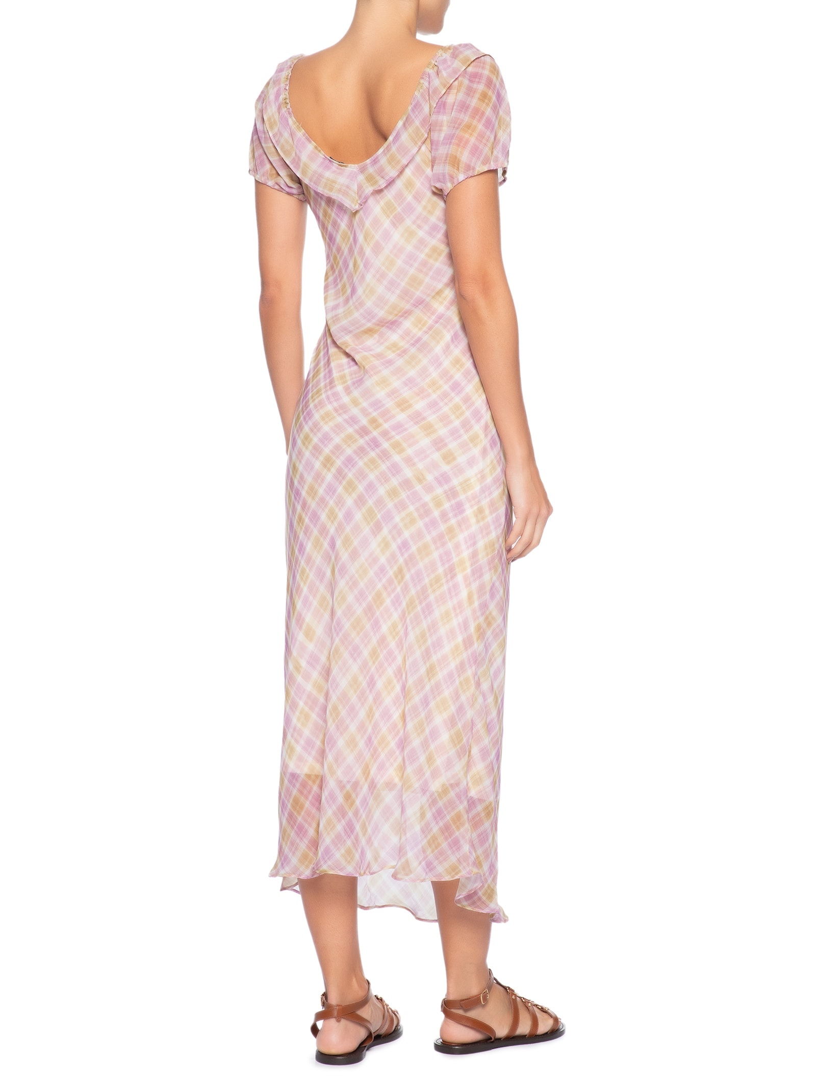 Vestido Midi Xadrez Com Amarração Rosa Basiq