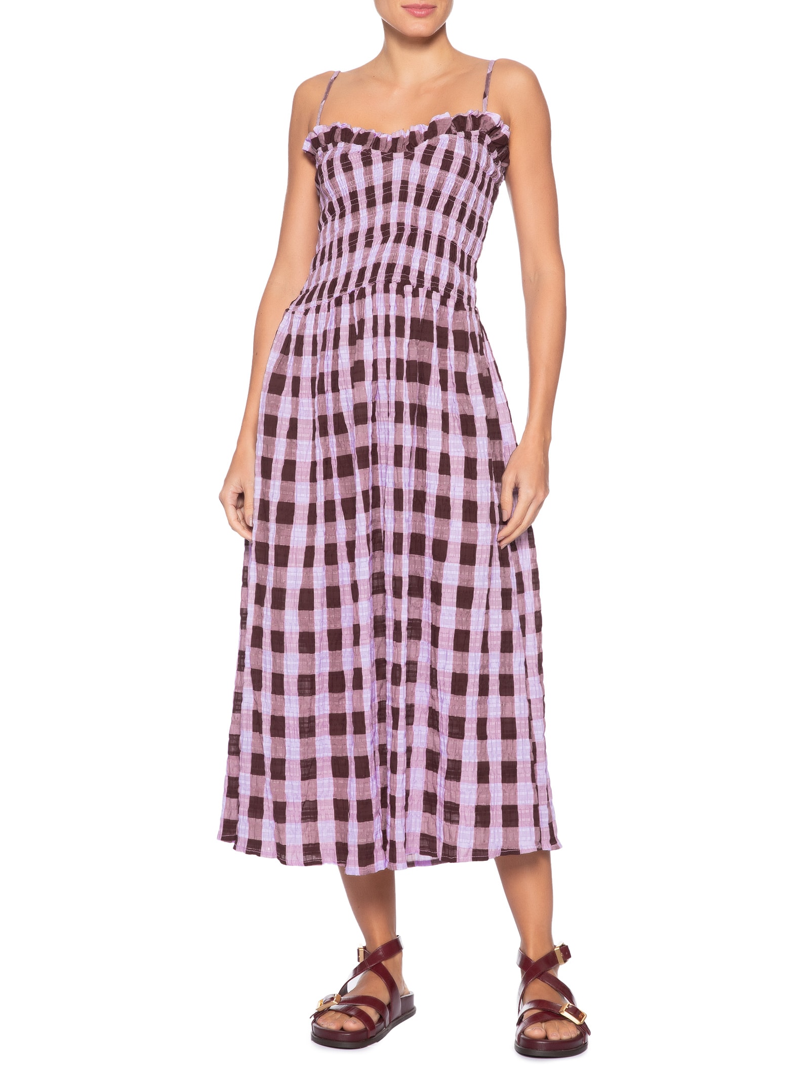 Vestido Midi Xadrez Romântico Roxo Farm