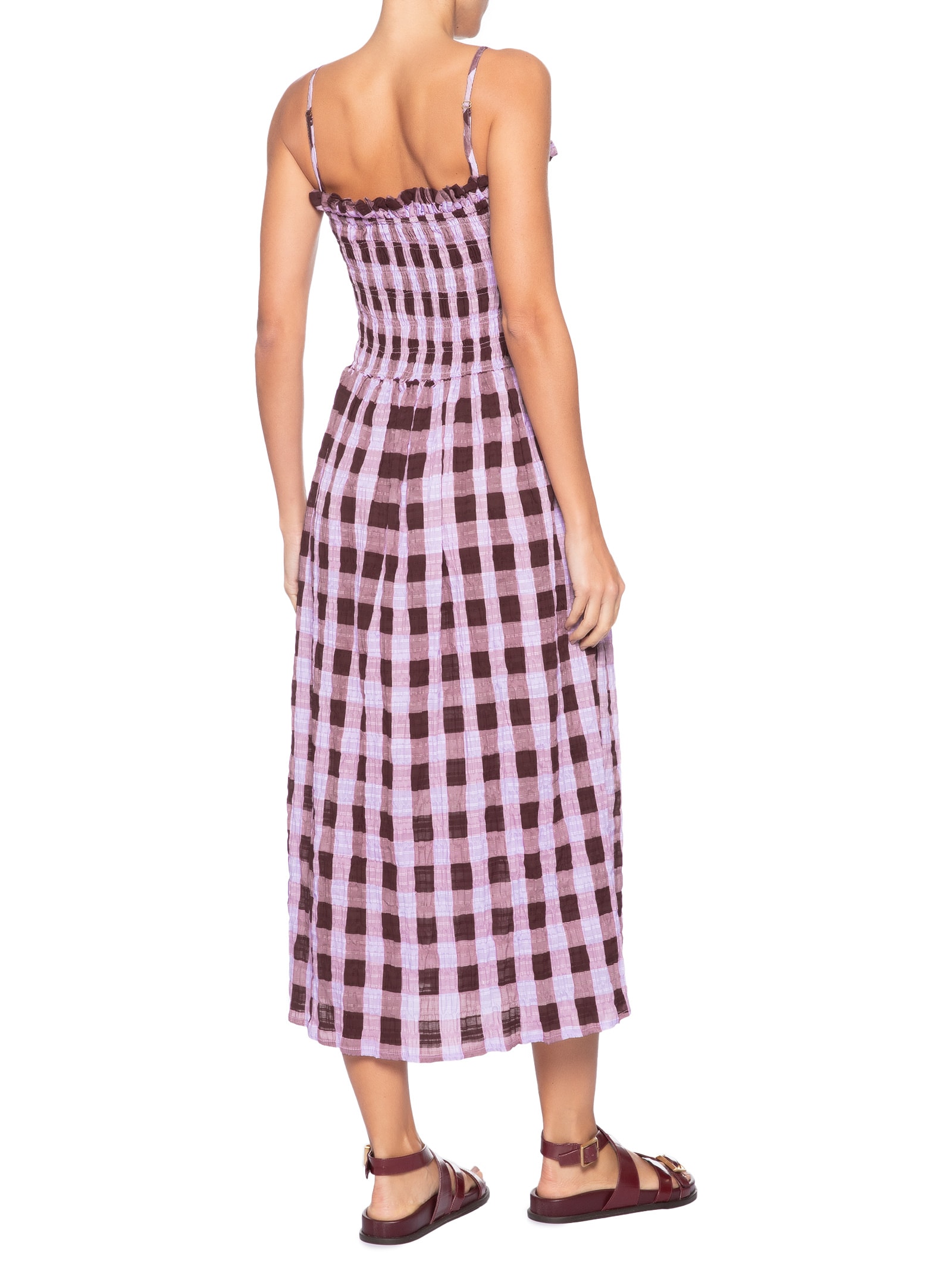 Vestido Midi Xadrez Romântico Roxo Farm