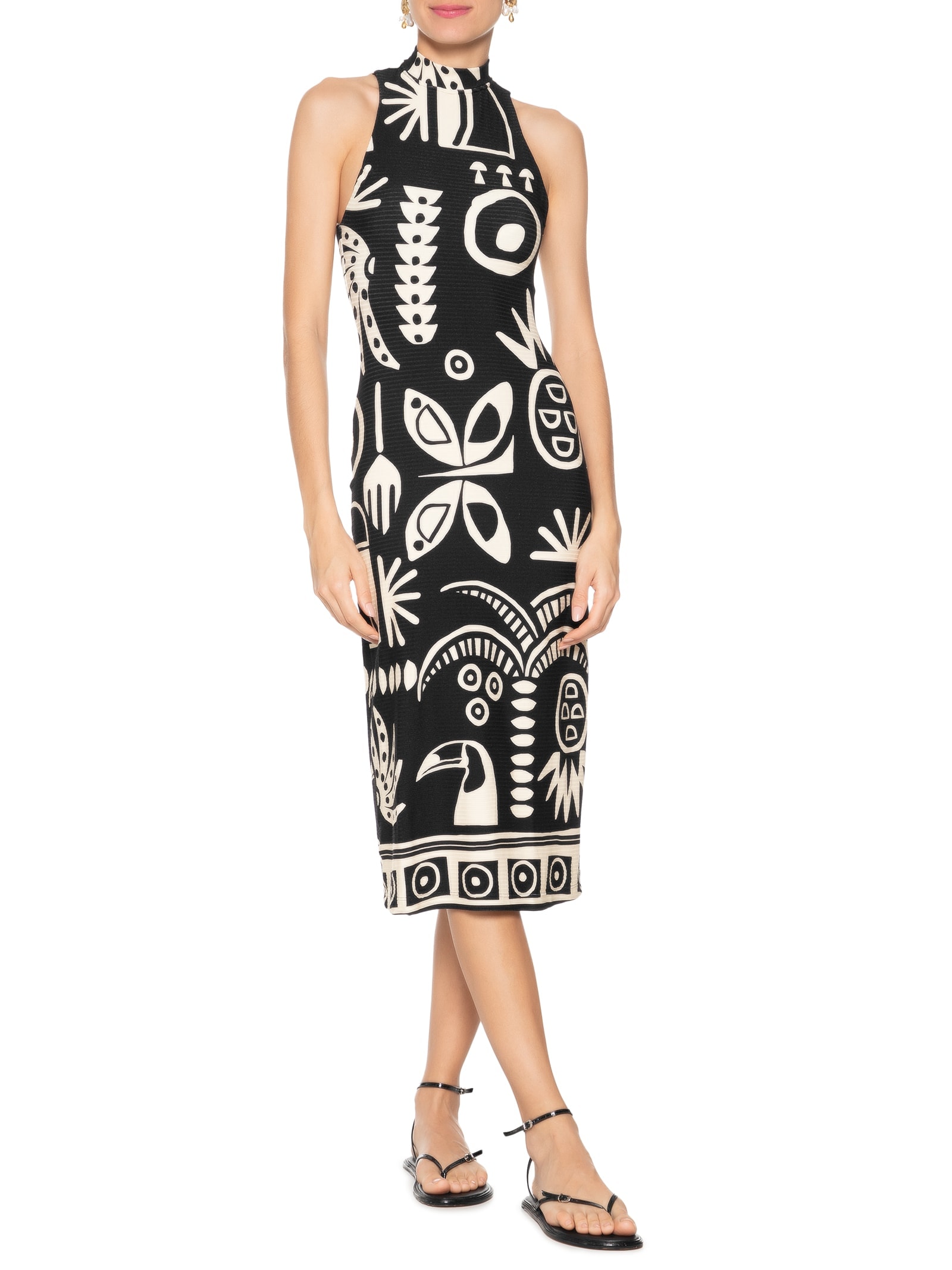 Vestido Midilenço Tropicano Preto Farm