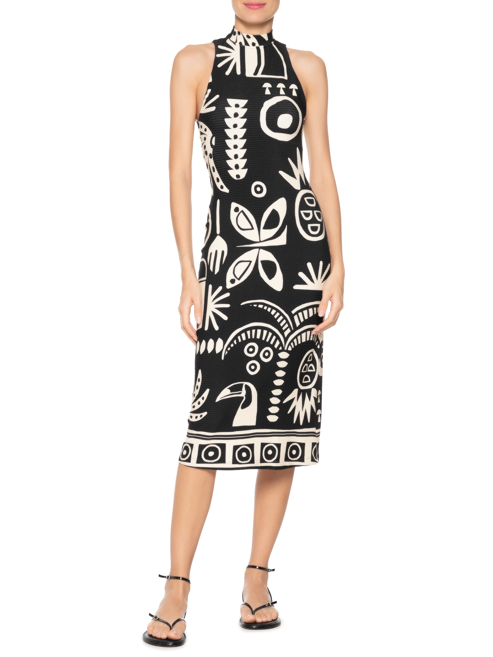 Vestido Midilenço Tropicano Preto Farm