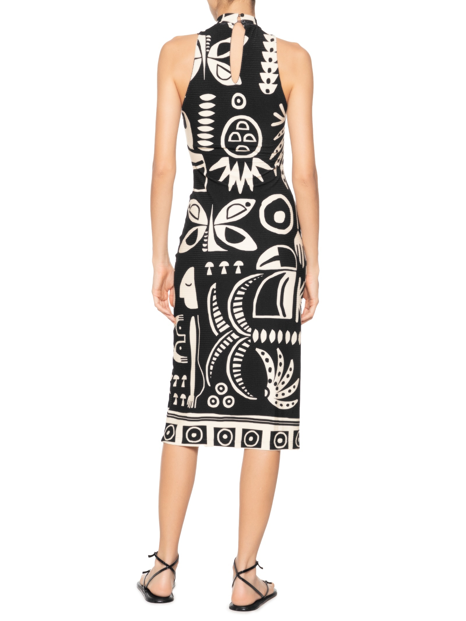 Vestido Midilenço Tropicano Preto Farm