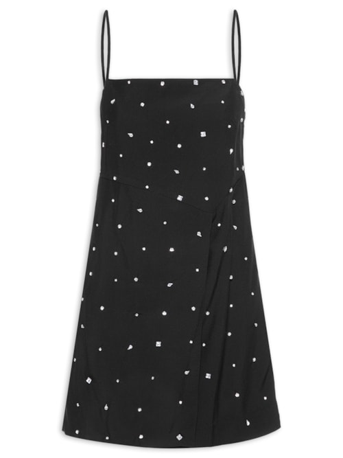 Vestido Mini Crepe Bordado – Preto