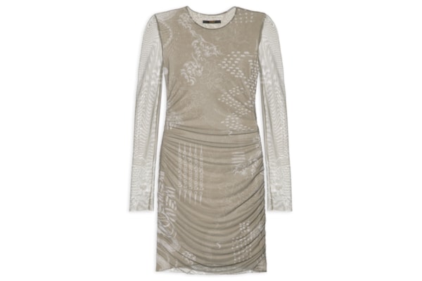Vestido Mini De Tule Com Forro Manga Longa Dragão - Verde