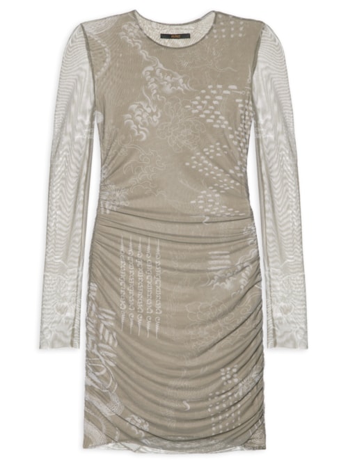 Vestido Mini De Tule Com Forro Manga Longa Dragão - Verde