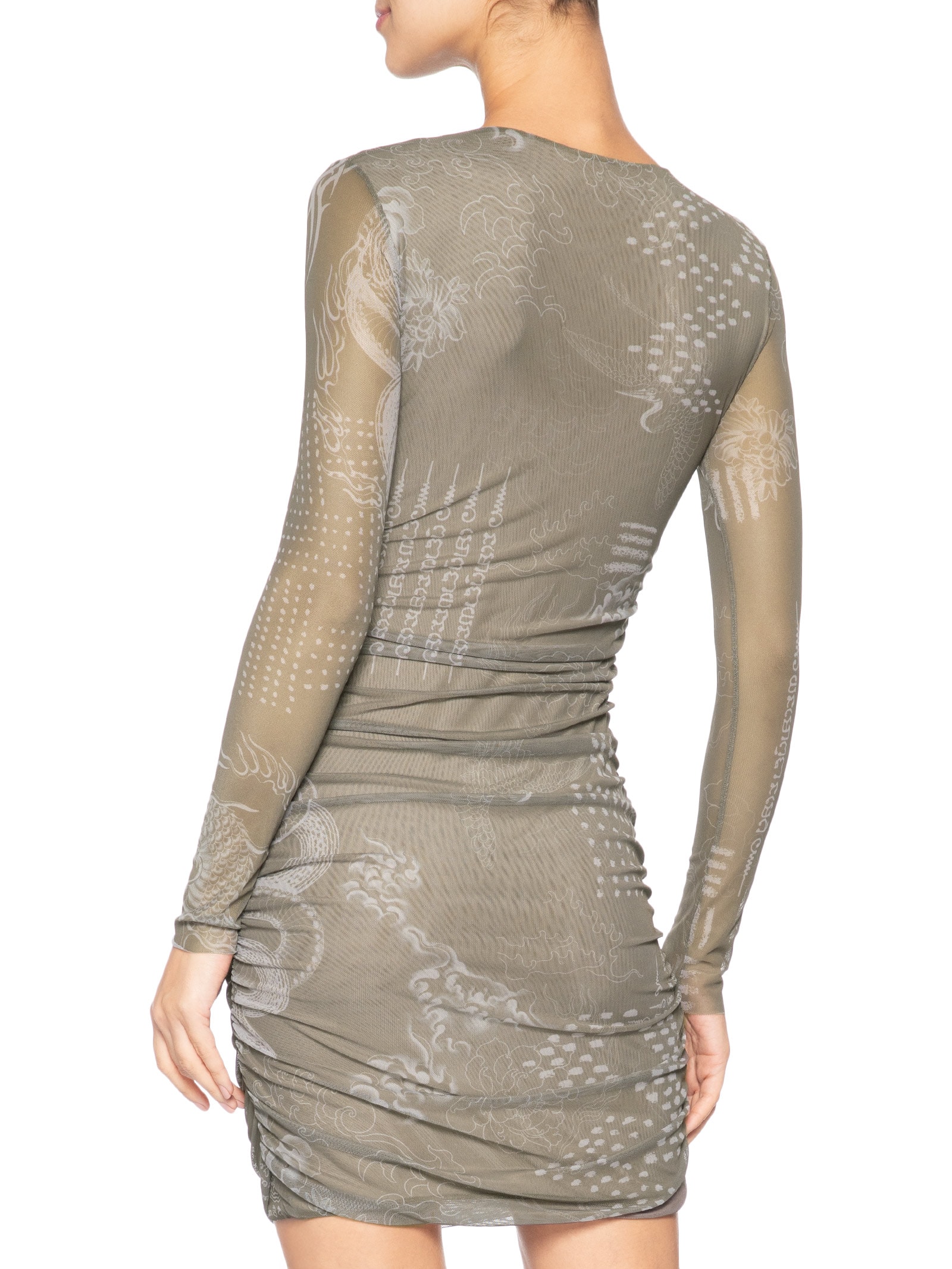 Vestido Mini De Tule Com Forro Manga Longa Dragão Verde Animale