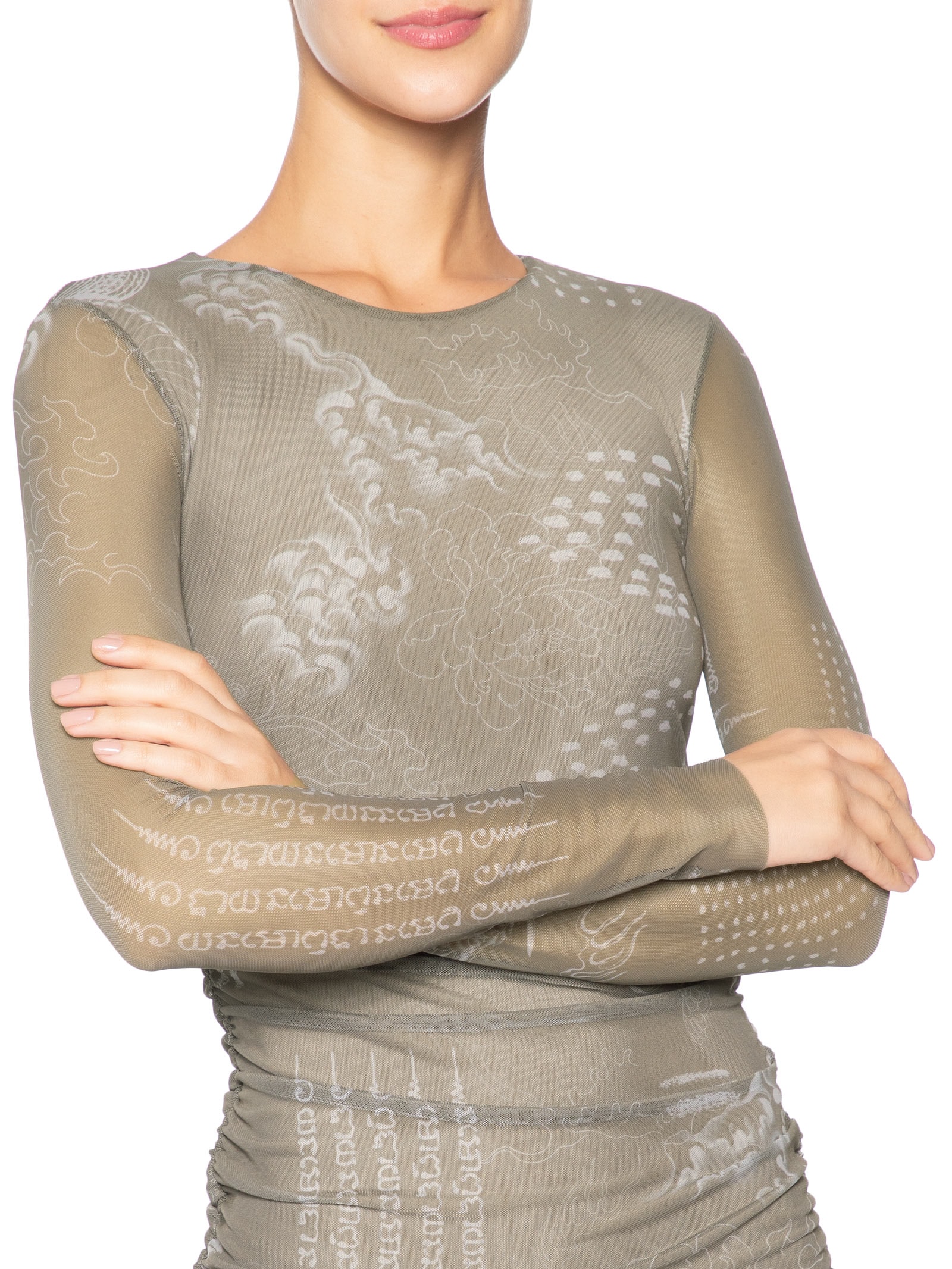 Vestido Mini De Tule Com Forro Manga Longa Dragão Verde Animale