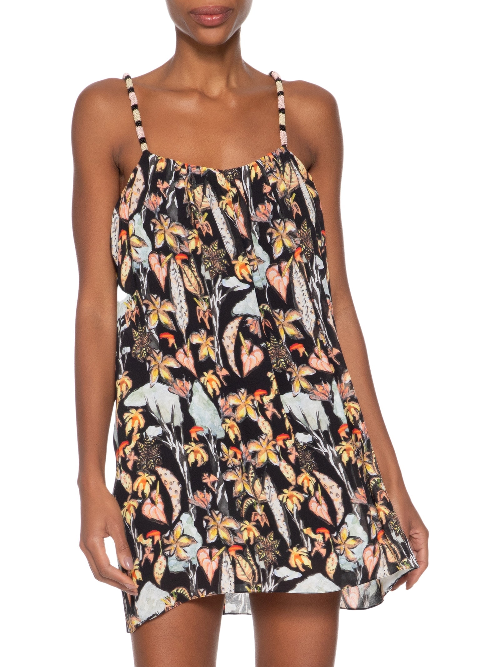 Vestido Mini Folhagem Mata D'Onça Seda  Preto Animale