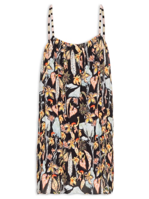 Vestido Mini Folhagem Mata D’Onça Seda – Preto