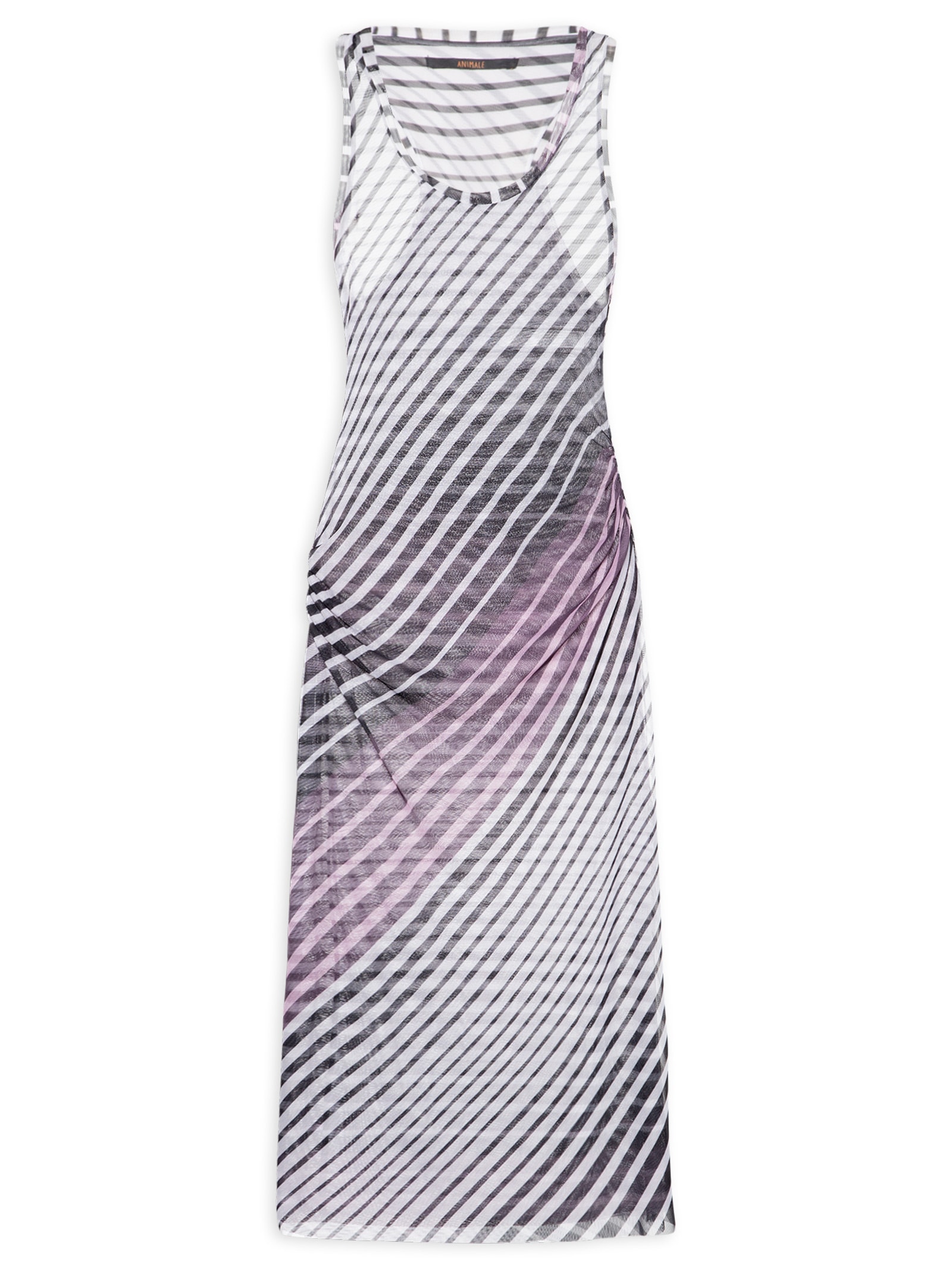 Vestido Mix Listras Tule Preto Animale