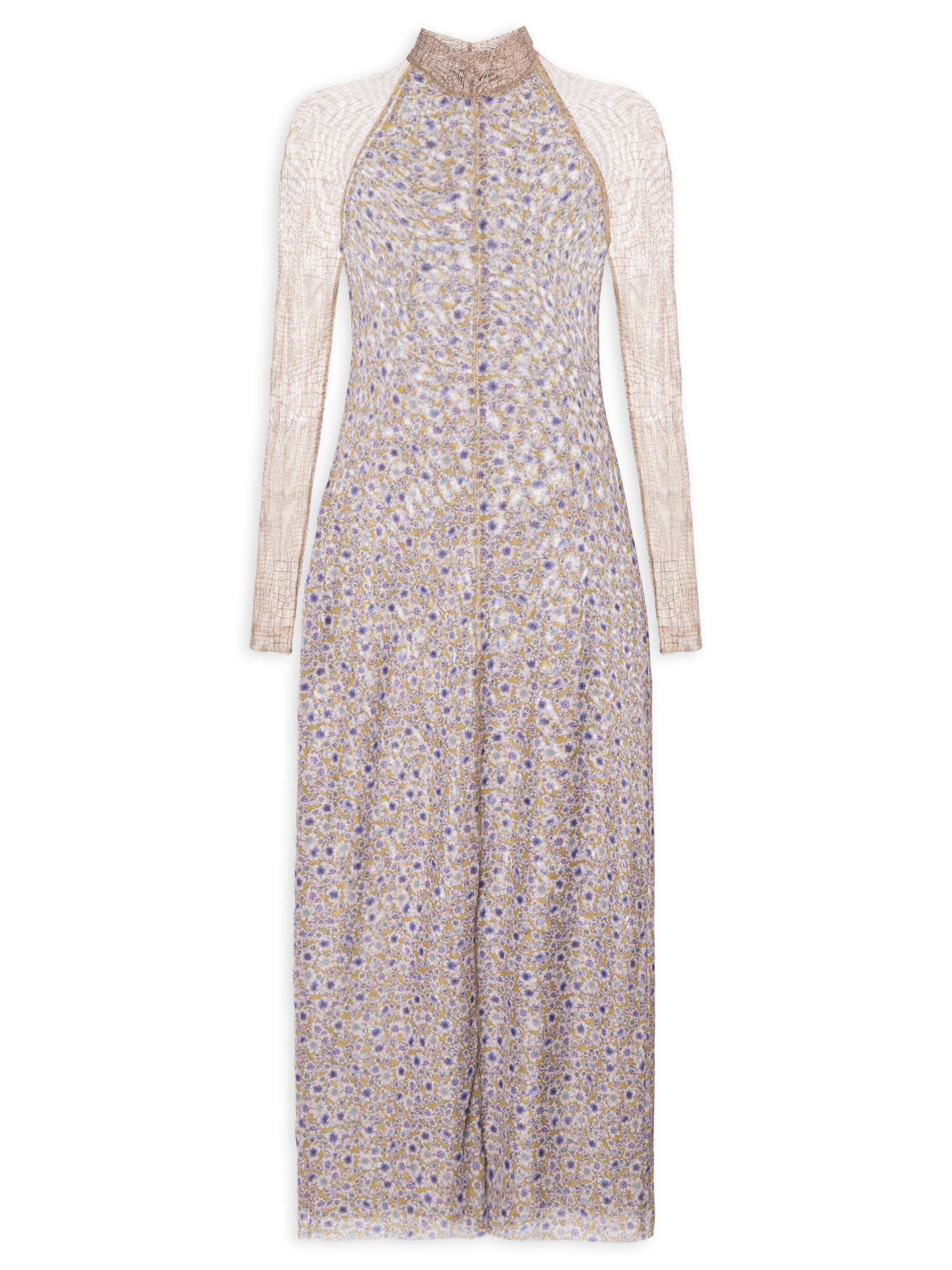 Vestido Mix Tule Liberty Bege Animale