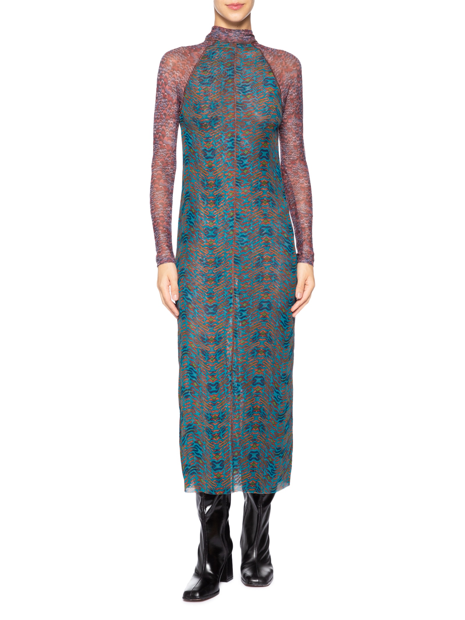 Vestido Mix Tule Tigre Azul Animale