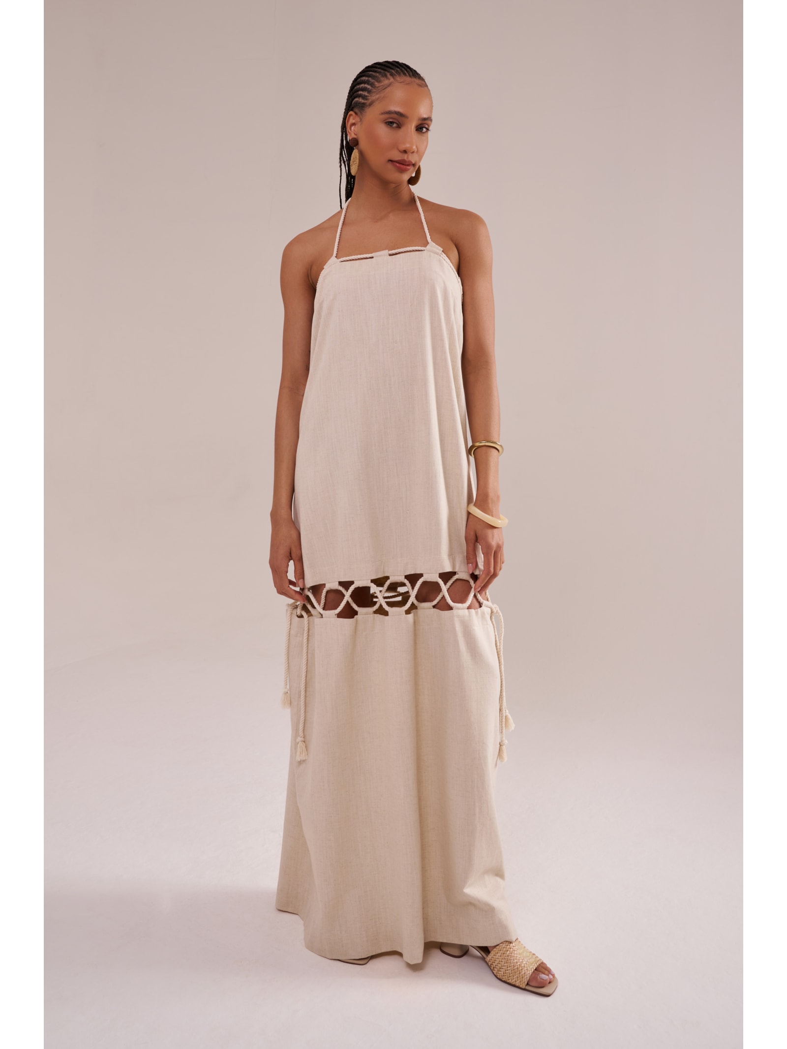 vestido modular em linho com algodão cordel Suntime