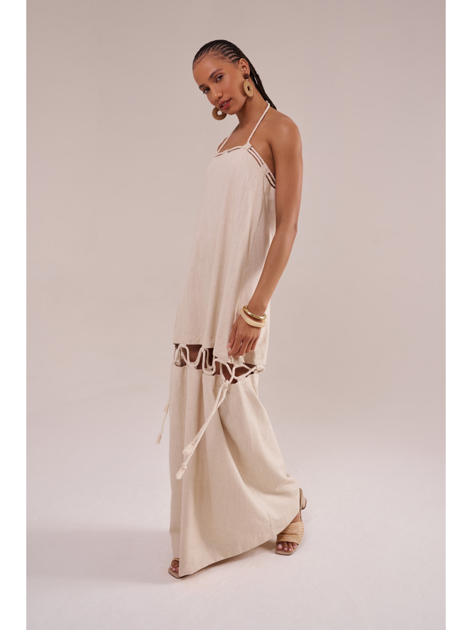 vestido modular em linho com algodão cordel Suntime