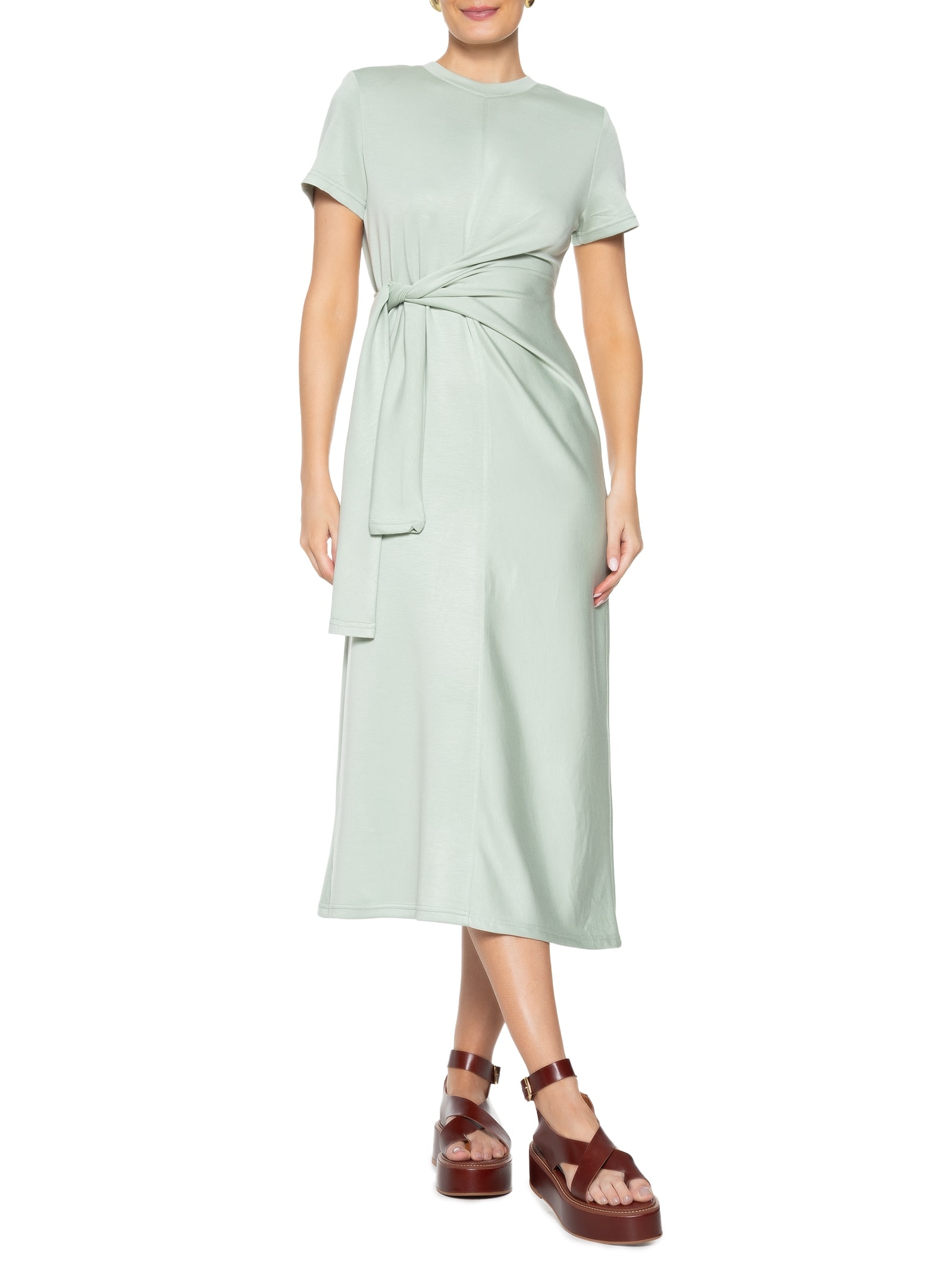 Vestido Moletinho Com Amarração Verde Basiq