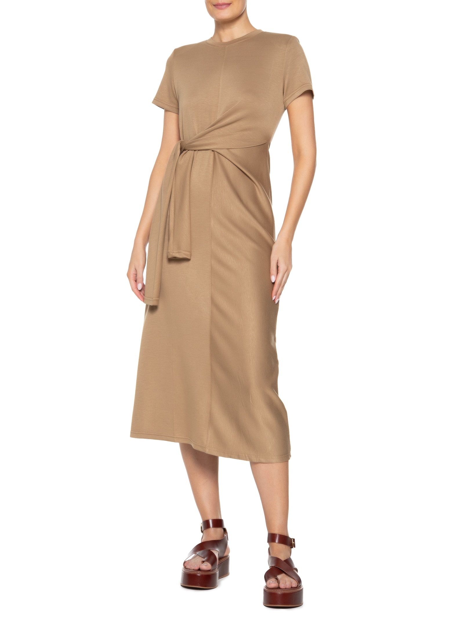 Vestido Moletlinho Com Amarração Bege Basiq