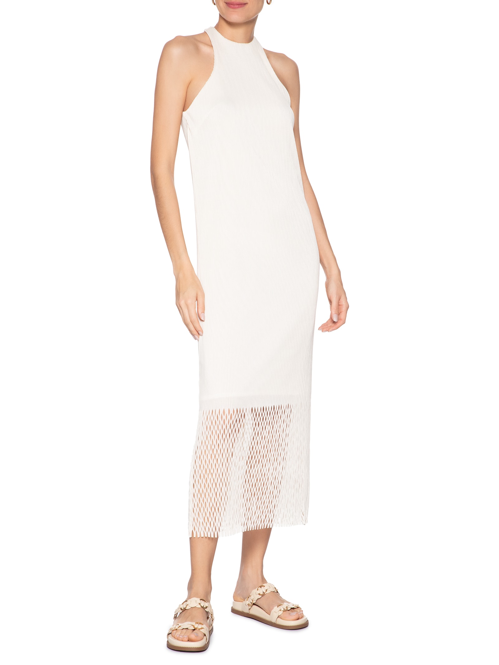 Vestido Nadador Plisse Bege Osklen