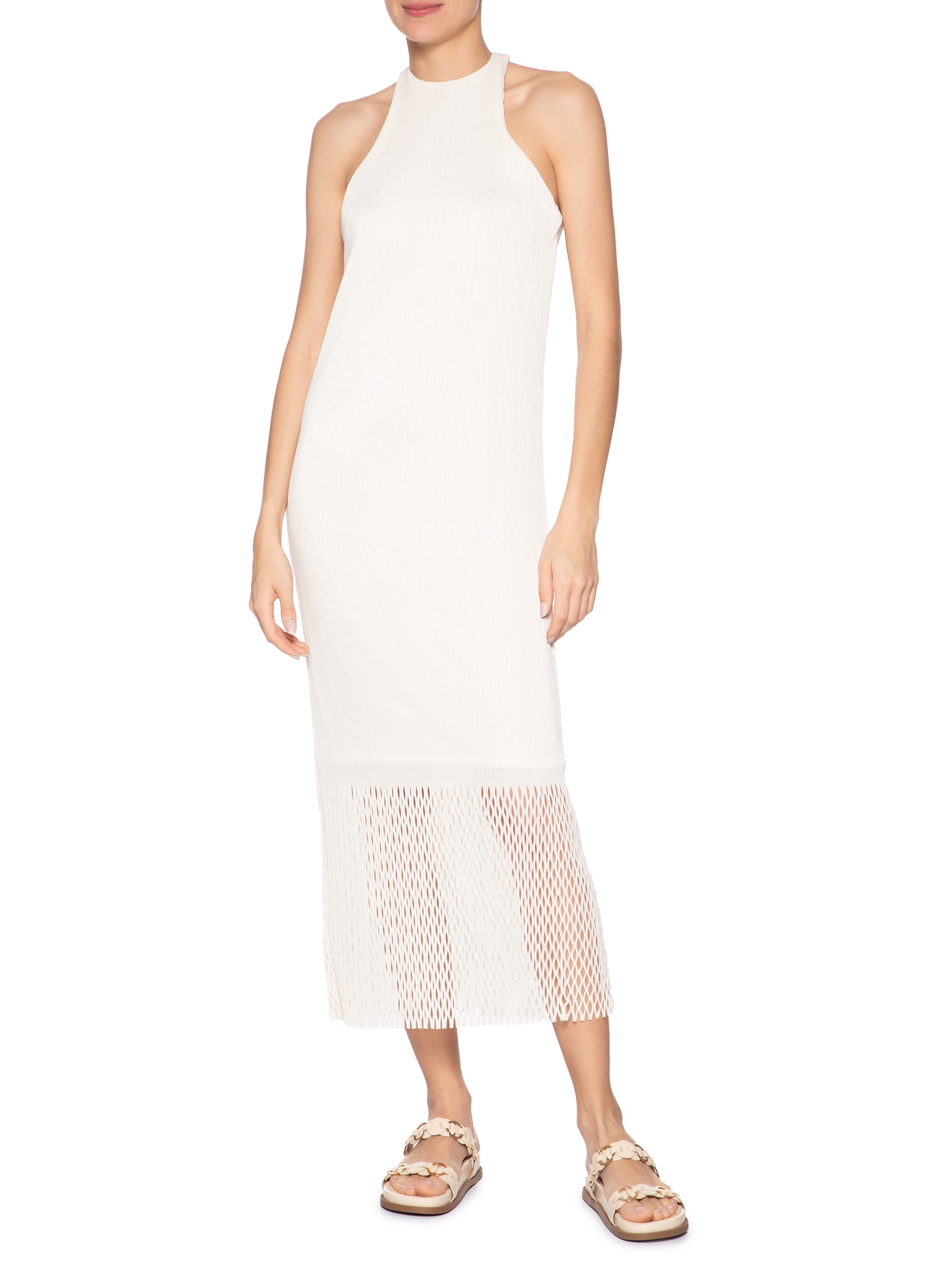 Vestido Nadador Plisse Bege Osklen