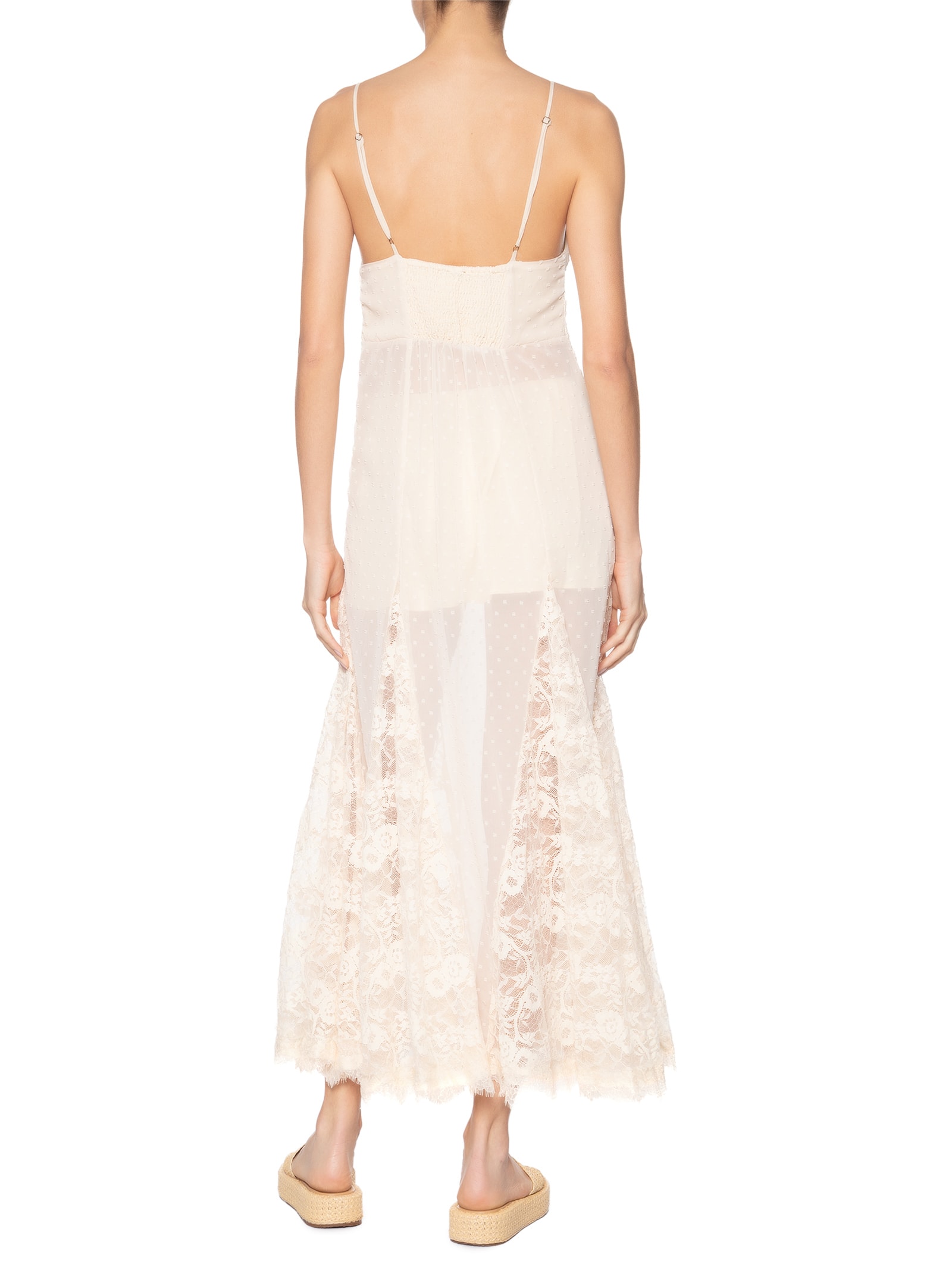 Vestido Nesgas Com Renda Bege Farm