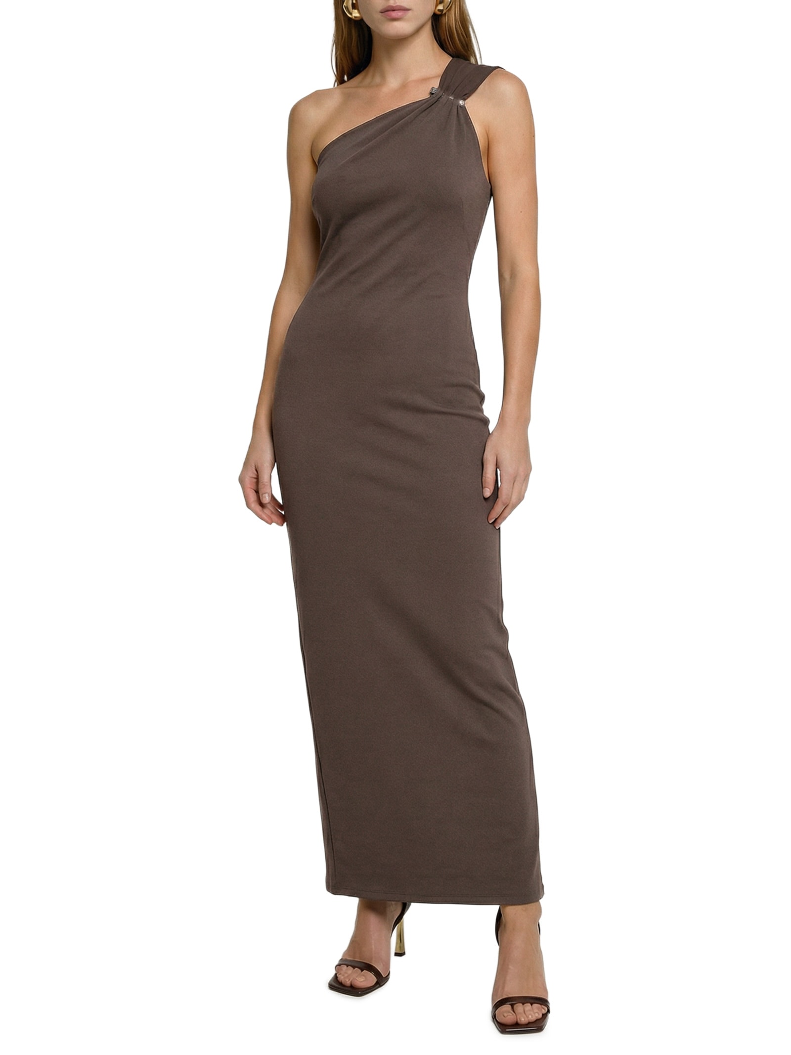 Vestido New Midi Ombro Único Marrom Lança Perfume