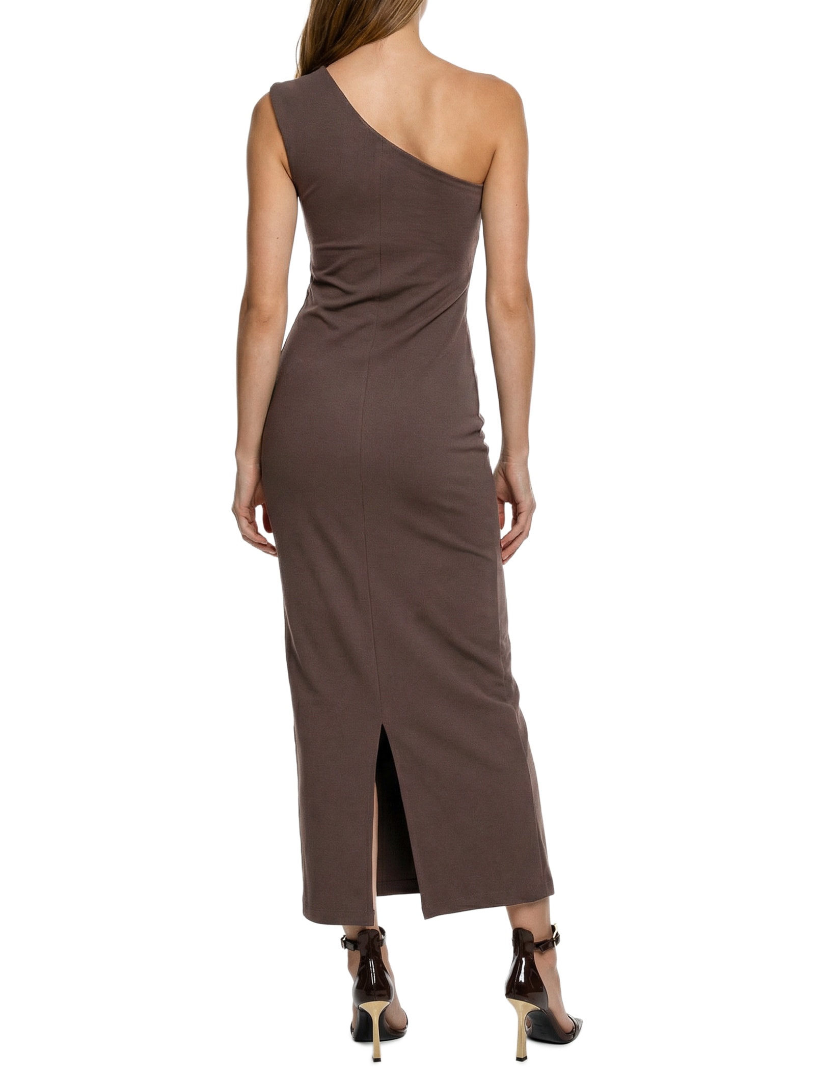 Vestido New Midi Ombro Único Marrom Lança Perfume