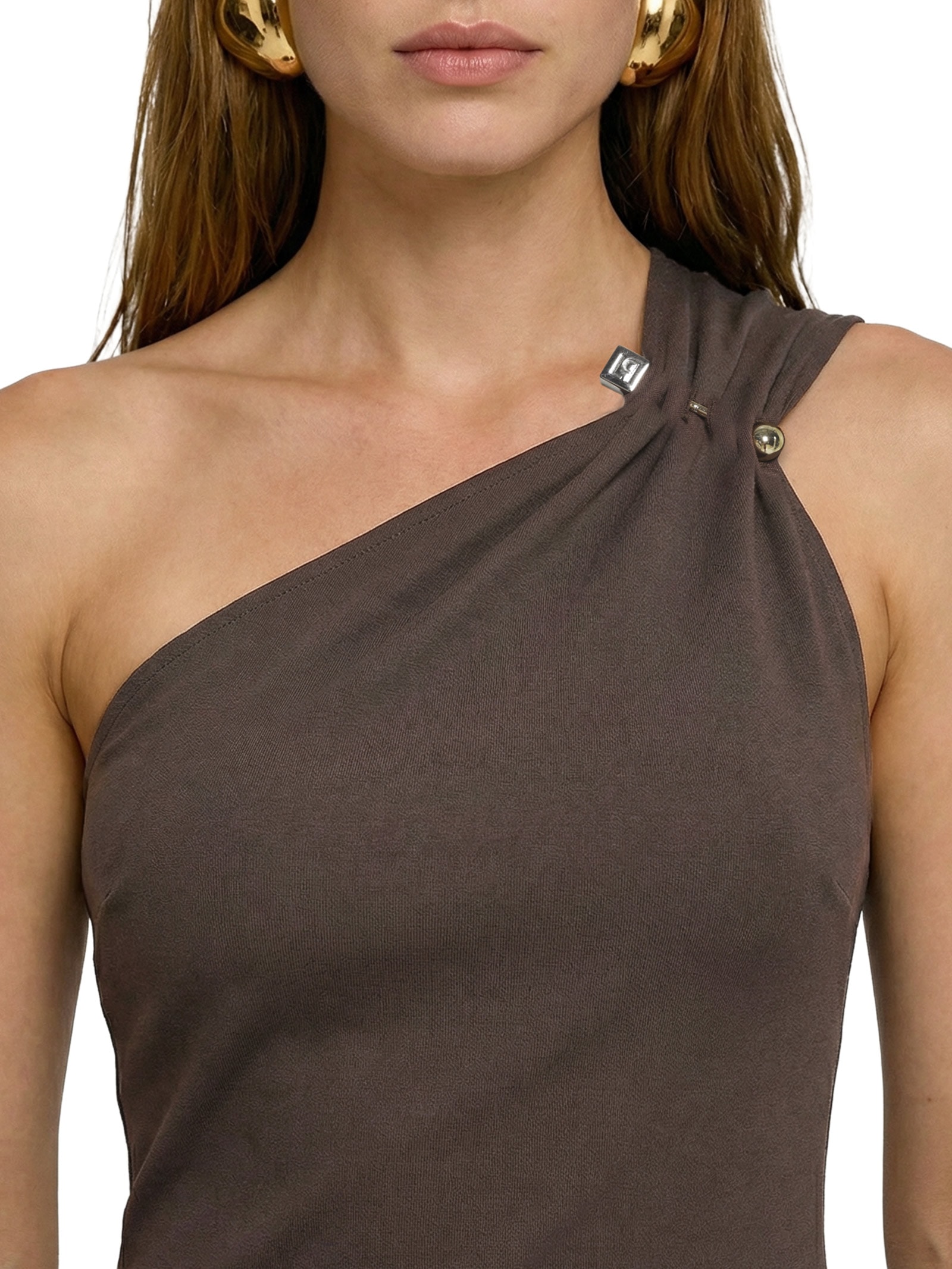 Vestido New Midi Ombro Único Marrom Lança Perfume