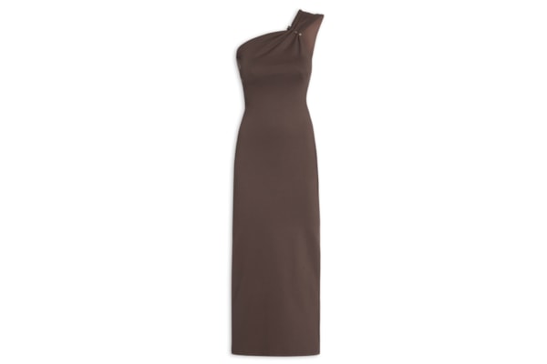 Vestido New Midi Ombro Único - Marrom