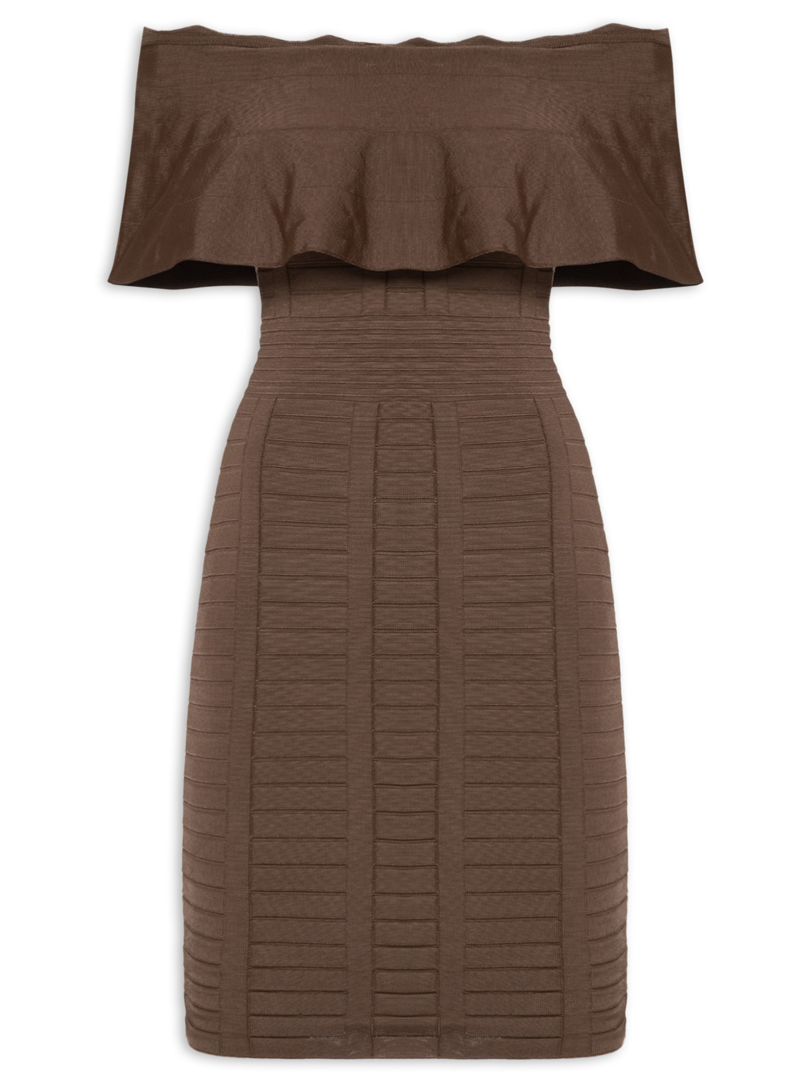 Vestido Ombro A Ombro Em Tricot Marrom Market 33