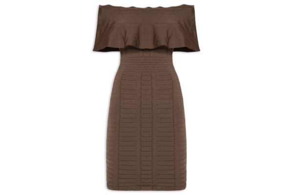 Vestido Ombro A Ombro Em Tricot - Marrom