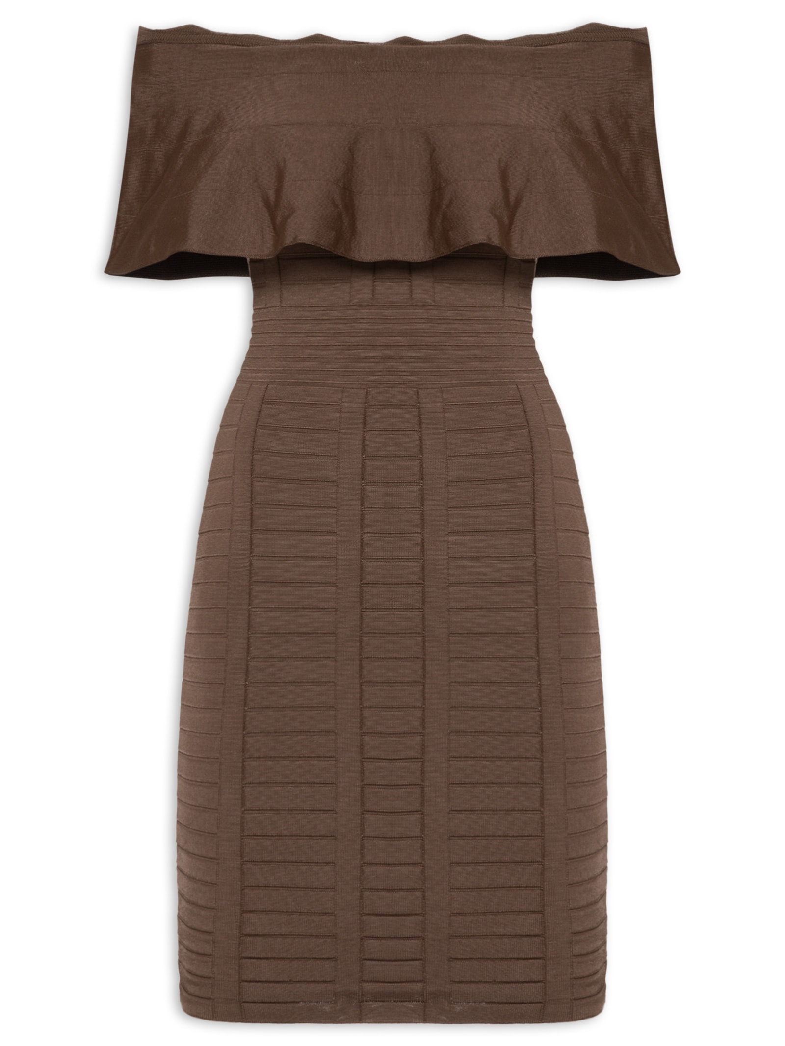 Vestido Ombro A Ombro Em Tricot Marrom Market 33